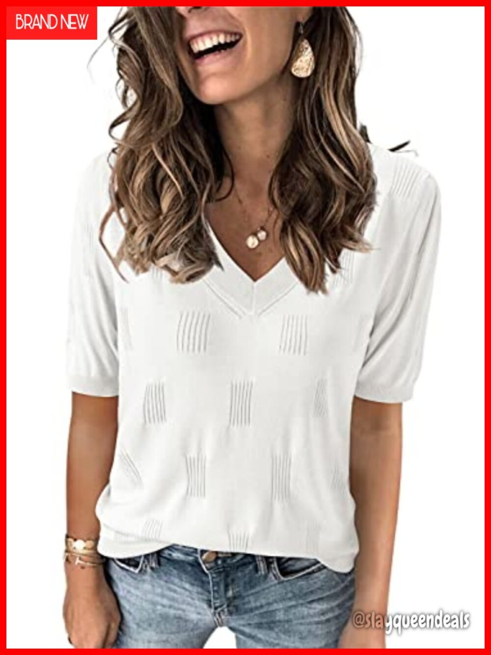 Womens Lightweight Knit Short Sleeve V-Neck Puff Sleeve Sweater Top Blouse